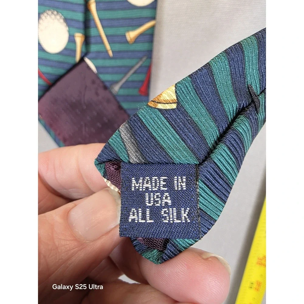 Mens 100% Silk Necktie Golf Balls Tees Sports Country Club Golfer Office Vintage